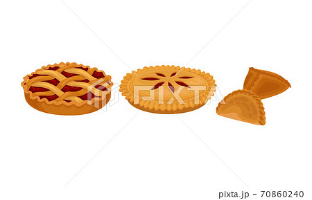Baked Sweet Pie with Filling and Crust Made of Shortcrust Pastry and Dumpling Vector Set 70860240