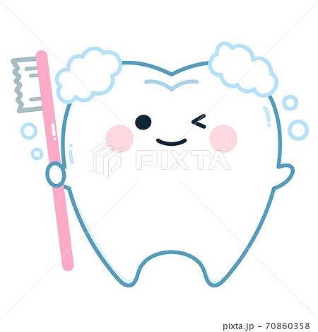 歯ブラシを持つ歯のキャラクター 歯磨き のイラスト素材