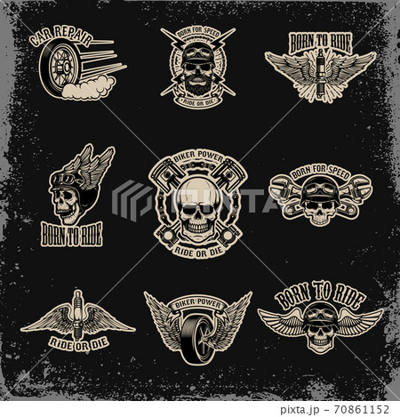 Set of emblems for biker club. Car repair. for logo,label, sign, badge. 70861152
