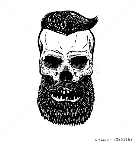 Hand drawn bearded skull isolated on white. Design elements for logo, label, emblem, sign. Hand drawn bearded skull isolated on white. Design elements for logo, label, emblem, sign. 70861168