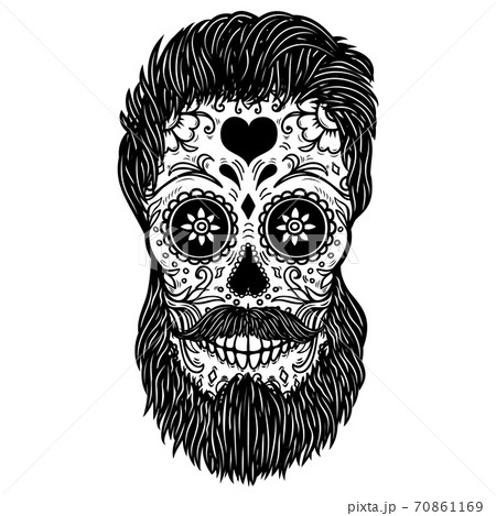Bearded sugar skull. Design element for poster, card, print, emblem, sign. Bearded sugar skull. Design element for poster, card, print, emblem, sign. 70861169