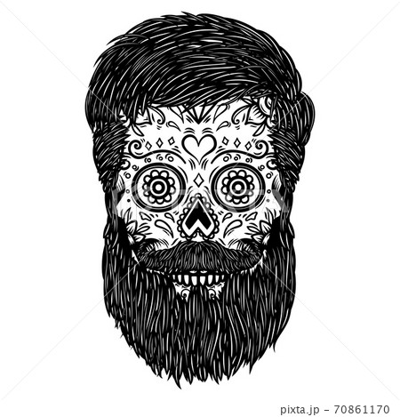 Bearded sugar skull. Design element for poster, card, print, emblem, sign. 70861170