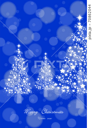 クリスマス イルミネーションとキラキラツリー ブルーのイラスト素材