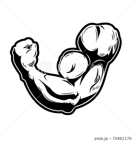 Illustration of muscle human hand. Design element for logo, label, emblem, sign, badge. 70862176