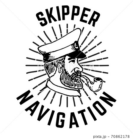 Emblem template with hand drawn captain head. Design element for poster,sign, badge. 70862178