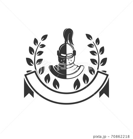 Emblem template with retro style knight helmet. Design element for logo, label, sign. Emblem template with retro style knight helmet. Design element for logo, label, sign. 70862218