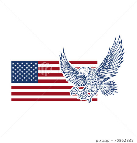 Eagle on american flag. Design element for logo, label, emblem, sign. Eagle on american flag. Design element for logo, label, emblem, sign. 70862835