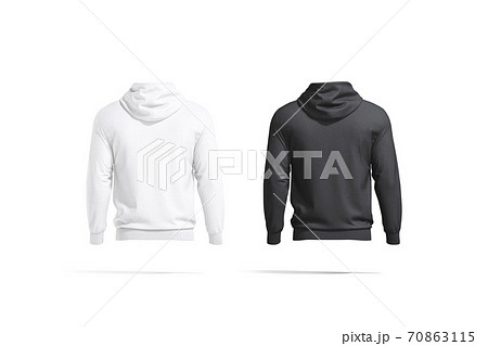 Blank black and white hoodie with hood mockup, back view 70863115