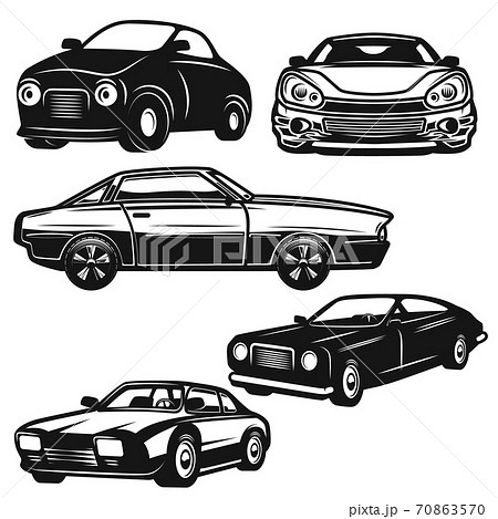 Set of retro car illustrations on white background. Design element for logo, label, emblem, sign, badge. 70863570