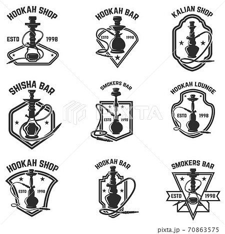Set of hookah bar emblems. for logo,label, sign, badge. 70863575