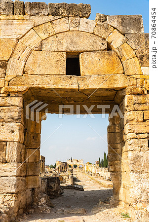 Hierapolis ancient city ruins Pamukkale Turkey. UNESCO world heritage site Hierapolis ancient city ruins Pamukkale Turkey. UNESCO world heritage site 70864454