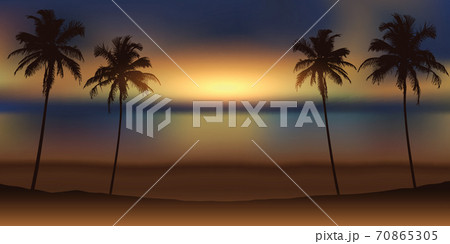 luxury holiday design with tropical sunset background and palm leaf 70865305