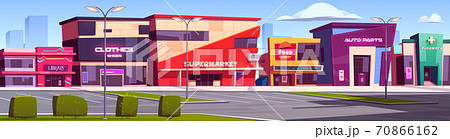 City street with shops and commercial buildings 70866162