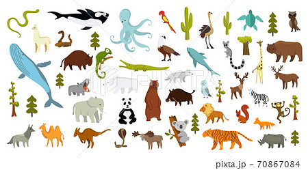 Cute Animal Vector Illustration Icon Set のイラスト素材