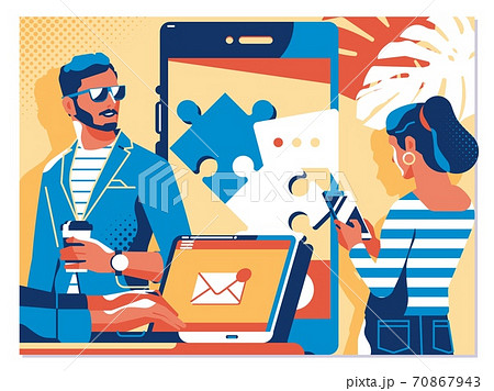 Virtual relationships, online dating and social networking concept.Vector illustration 70867943