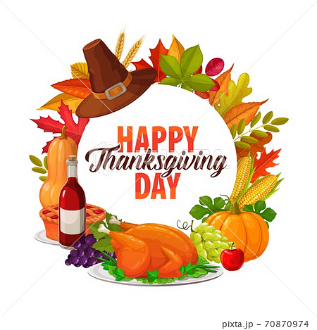 Happy Thanksgiving day vector cartoon round frame - Stock Illustration  [70870974] - PIXTA