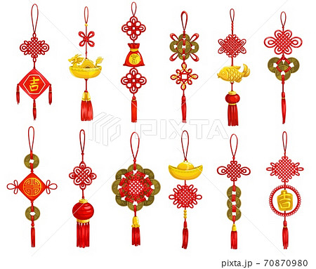 Chinese Lunar New Year red decoration icons 70870980