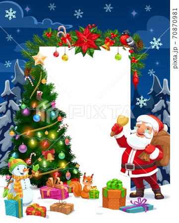 Christmas gifts, Santa and snowman with blank sign 70870981