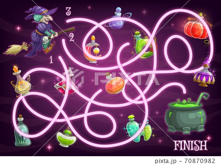 Halloween maze game template with witch labyrinth Halloween maze game template with witch labyrinth 70870982