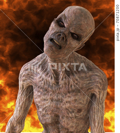 Fantsy zombie undead burns in a hellfire 3d illustration 70871200