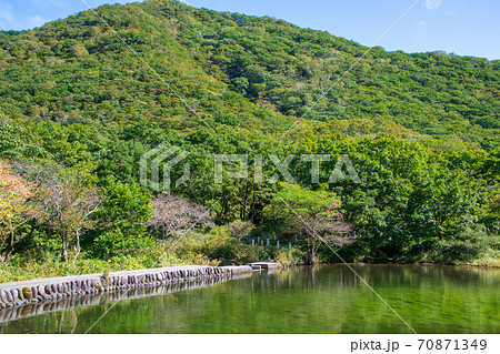 県立赤城公園 覚満淵遊歩道 木道からの景観 初秋の風景 県立赤城公園 覚満淵遊歩道 木道からの景観 初秋の風景 70871349