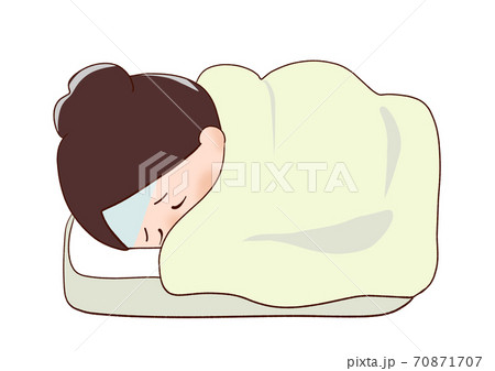 体調不良で寝込む女性のイラスト素材