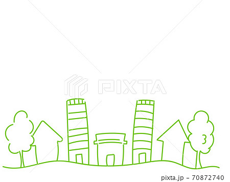 ゆるかわフリーハンドの街並みのイラスト素材