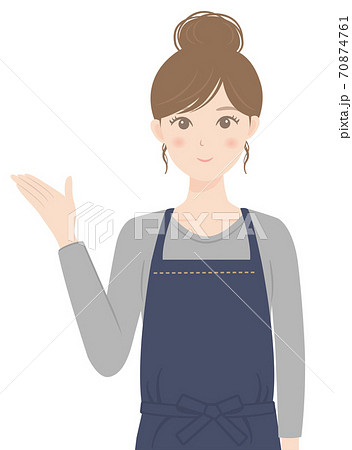 エプロン姿の女性 案内 紹介のイラスト素材 エプロン姿の女性 案内 紹介のイラスト素材
