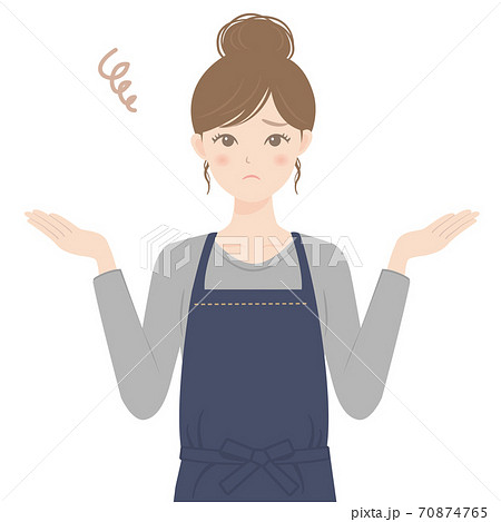 エプロン姿の女性 困る 悩む 呆れるのイラスト素材