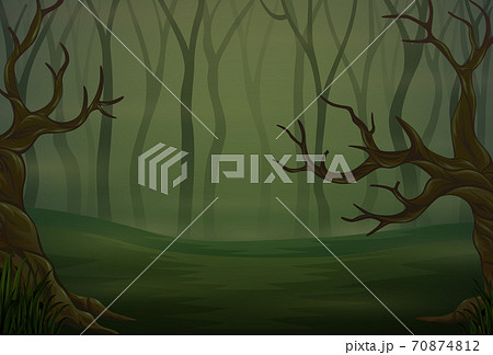 Silhouettes of trees in the dark night forest 70874812