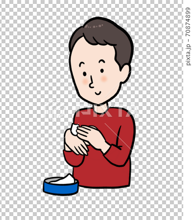 ハンドクリームを塗る男性のイラストのイラスト素材