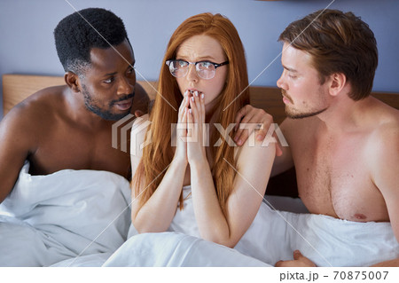 girl woke up with two diverse men, she is in shock girl woke up with two diverse men, she is in shock 70875007