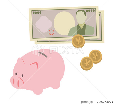 お金と豚の貯金箱のイラストセット お金と豚の貯金箱のイラストセット 70875653