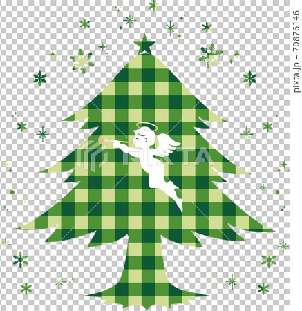 クリスマス クリスマスツリー 天使 チェック柄 シルエット イラスト素材 クリスマス クリスマスツリー 天使 チェック柄 シルエット イラスト素材 70876146