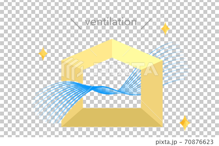 Ventilation illustrations, streamlined blue gradient winds, simple house silhouettes 70876623
