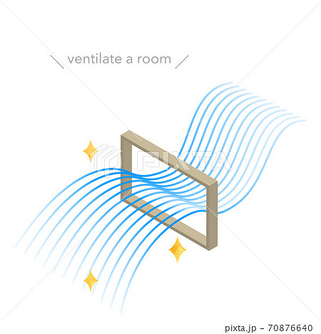 窓による換気のアイソメのイラスト、流線形のブルーのグラデーションの風 70876640