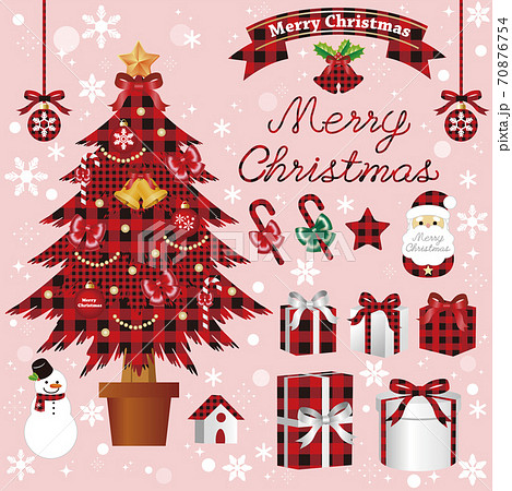 クリスマス クリスマスツリー プレゼント オーナメント イラスト素材セットのイラスト素材