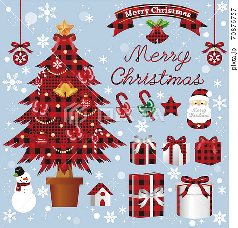 クリスマス クリスマスツリー プレゼント オーナメント イラスト素材セットのイラスト素材
