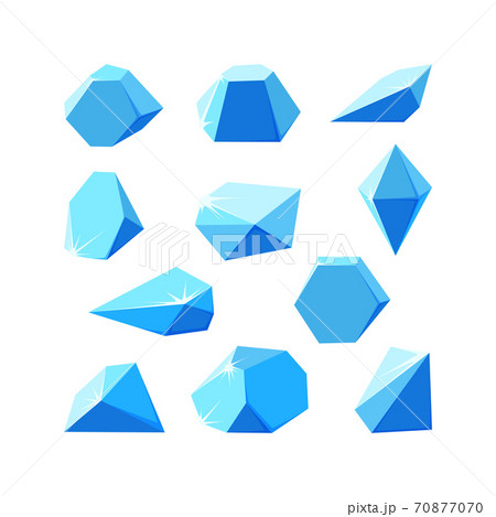 Ice crystals broken into pieces. Set of smashed blue crystals. Broken gemstones made of ice. Vector illustration 70877070