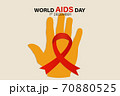 World AIDS day on December 1st Red Ribbon on the hands, the fight against AIDS sign 70880525