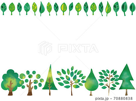 北欧風 樹々と葉っぱのフレームのイラスト素材 7008