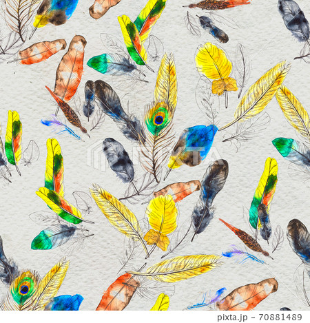 Watercolor feathers seamless pattern. Hand painted texture Watercolor feathers seamless pattern. Hand painted texture 70881489