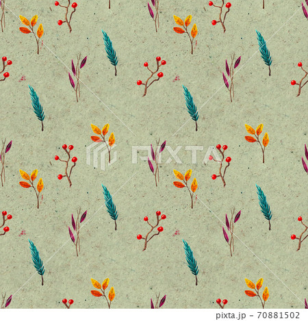 Autumn watercolor hand drawn seamless pattern with leaves mushrooms and pine cones 70881502