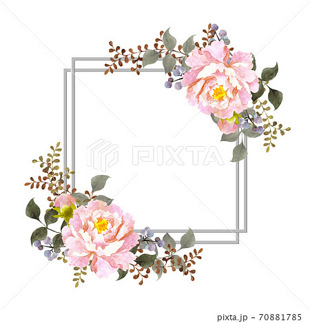 ピンクの牡丹の花フレームのイラスト素材