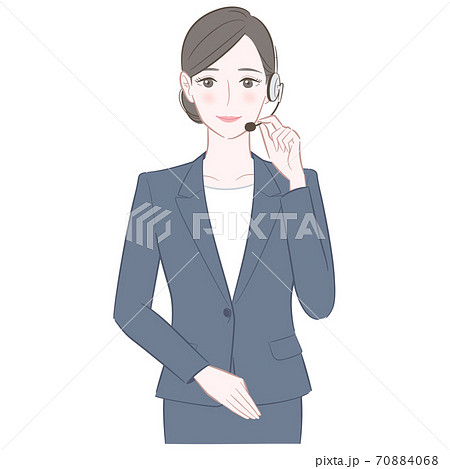 ヘッドセットを身につけたスーツ姿の女性のイラスト 70884068