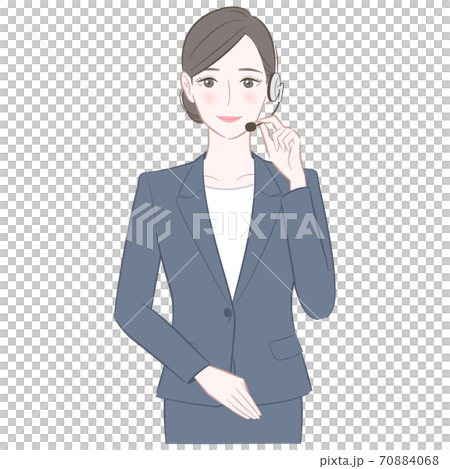 Illustration of a woman in a suit wearing a headset 70884068