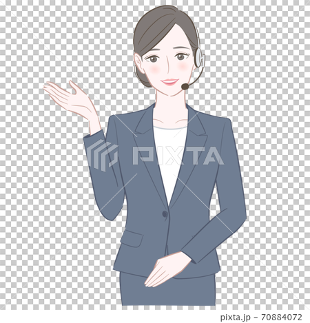 ヘッドセットを身につけたスーツ姿の女性のイラストのイラスト素材