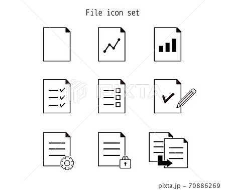 ビジネス書類のベクターイラスト　統計　グラフ　文房具 70886269