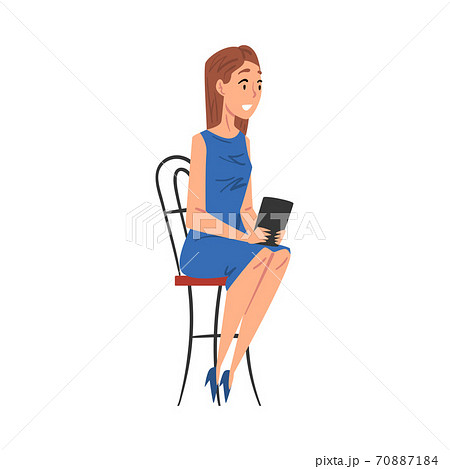 Woman Journalist Sitting on Chair Interviewing Somebody, Television Industry Concept Cartoon Style Vector Illustration 70887184