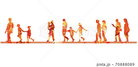 歩く家族やカップルのシルエットのデザインパーツのイラスト素材 7080